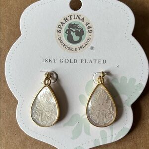 Spartina 449 Gold and Cream Teardrop Earrings, NWT